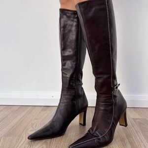 Sleek Black Leather Heeled Boots